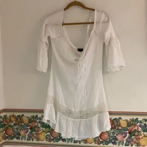 Backwoods Boho Chic Off Shoulder Crochet Cover Up Size M White